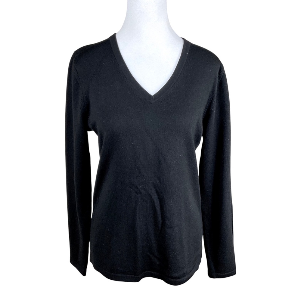 Lord & Taylor Sweater Merino Wool V-Neck Black (M)